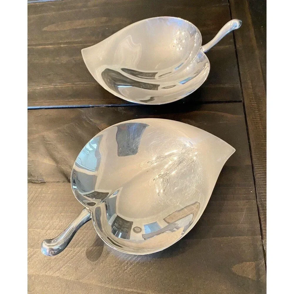 Vintage F.B. Rogers Silver Co. 1883 Silver Plate Leaf Shaped Footed Dishes-2